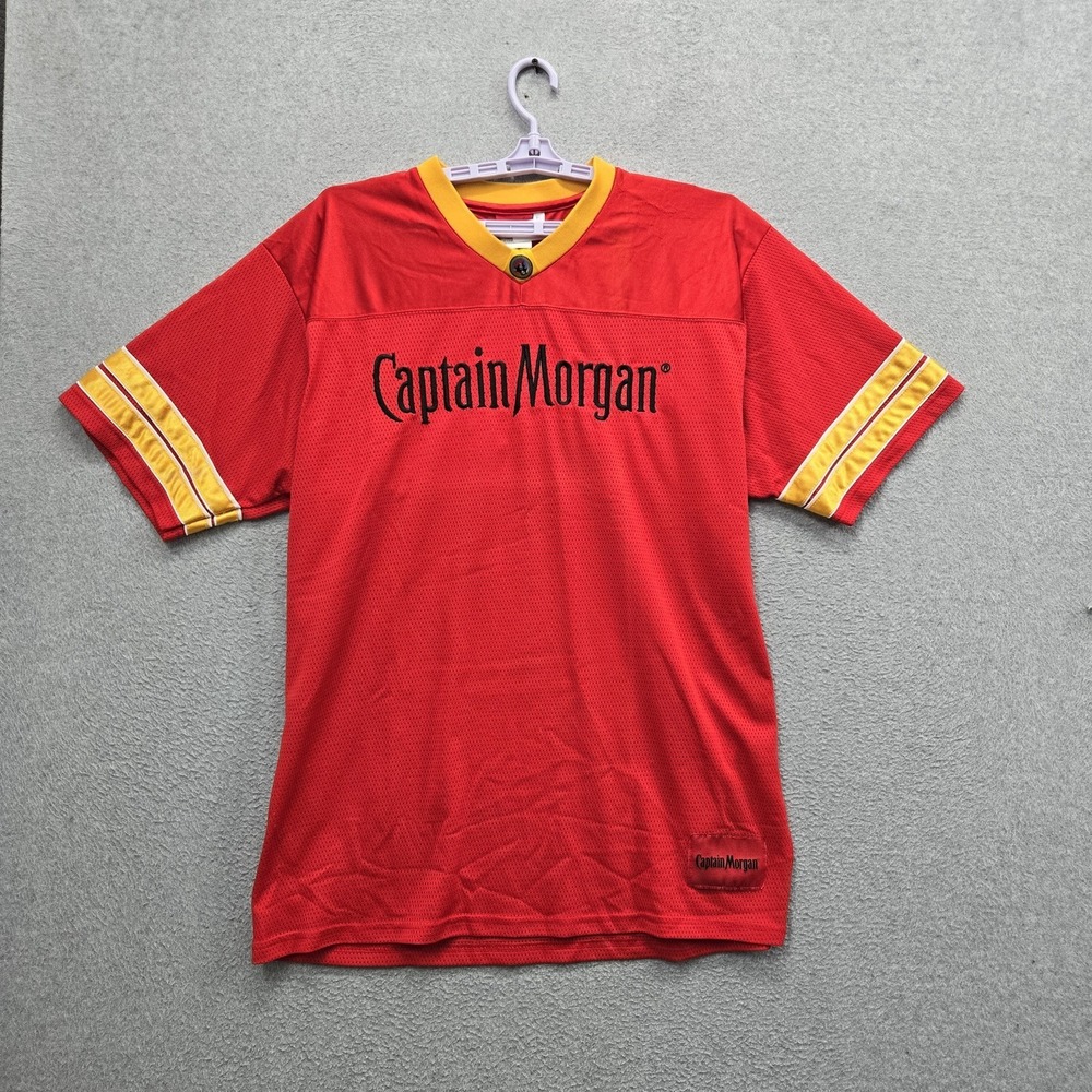 Captain Morgan Men Shirt XL Red Embroidered Jersey Logo Short Sleeve